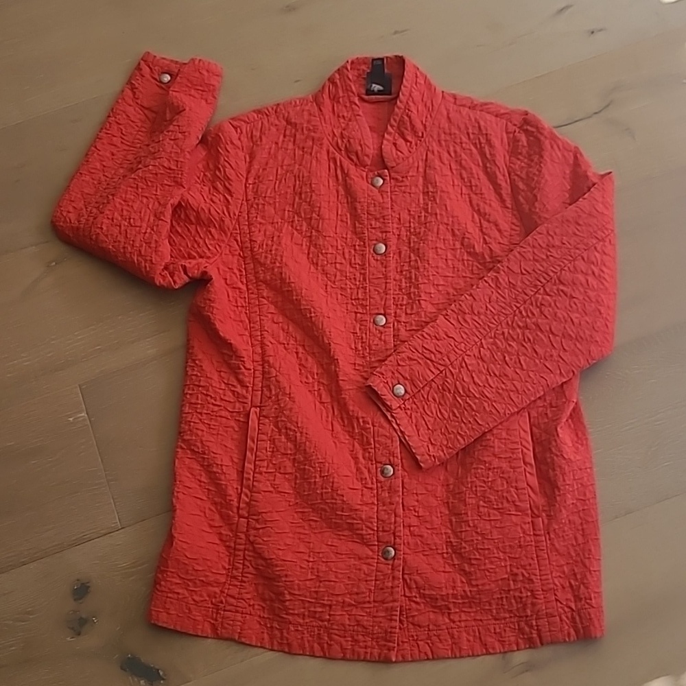 Eileen Fisher Rusty Red 100% Organic Cotton Quilted Jacket Women's sz M